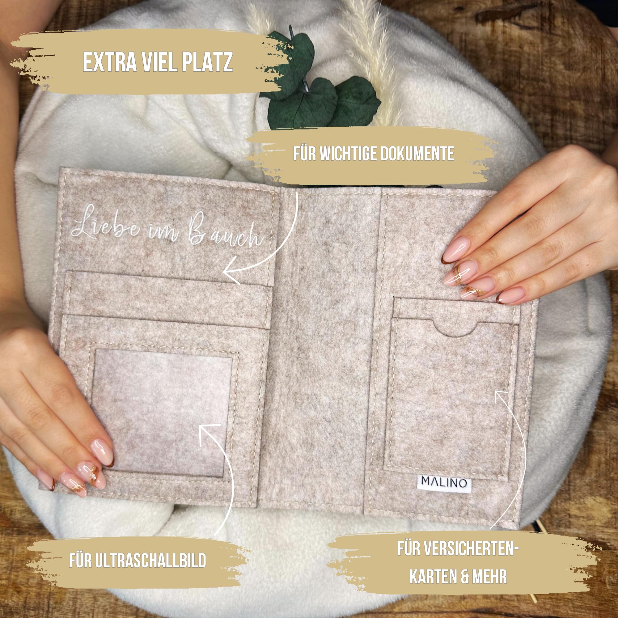 Premium Mutterpasshülle aus Filz für deutschen Mutterpass - mit Fächer für Ultraschallbild, Impfpass, Versichertenkarte - Handmade Mutterpass Schutzhülle - Lucky Rainbow