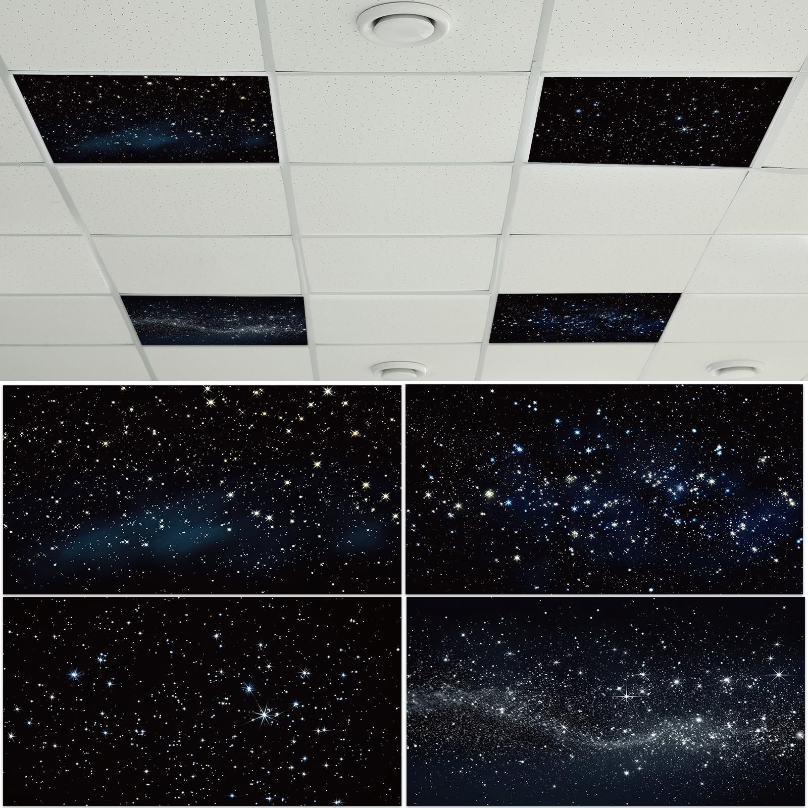 4 Pcs Fluorescent Light Covers with 40 Magnets Decorative for Classroom Ceiling Light 4 x 2 Feet Magnetic Light Covers Filter Easy Install for Office Hospitals & Home Drop Ceiling Supplies (Star)