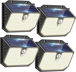 nipify Outdoor Solar Lights,Upgraded 5000K Neutral Solar Security/Wall Light, 3 Modes Motion Sensor and IP65 Waterproof Solar Lights Outdoor Garden for Outside Driveway Porch Garage Backyard (4 Pack)