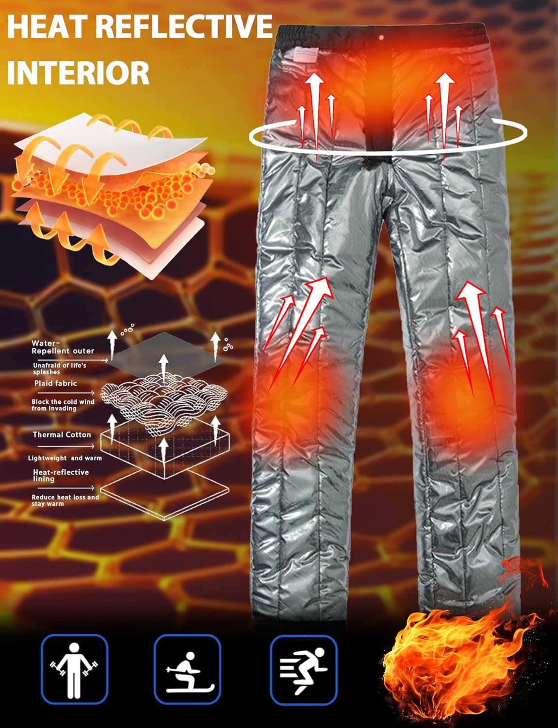 WAHYI Men's Winter Waterproof Insulated Pants Heat Reflective Lining Snow Ski Pants for Outdoor Work Hunting Hiking