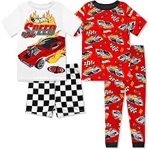 Hot Wheels 4 Piece Pajama Set - Toddler Boys Snug Fit PJ Set, Short Sleeve Shorts & Pants - Kids Sleepwear - Official License