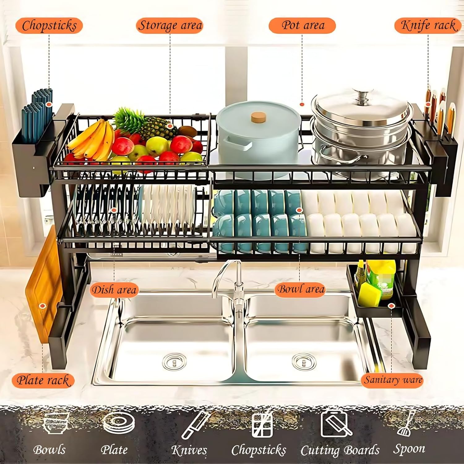 Over Sink Dish Drying Rack,Over The Sink Drying Rack,Over-The-Sink Dish Rack for The Kitchen
