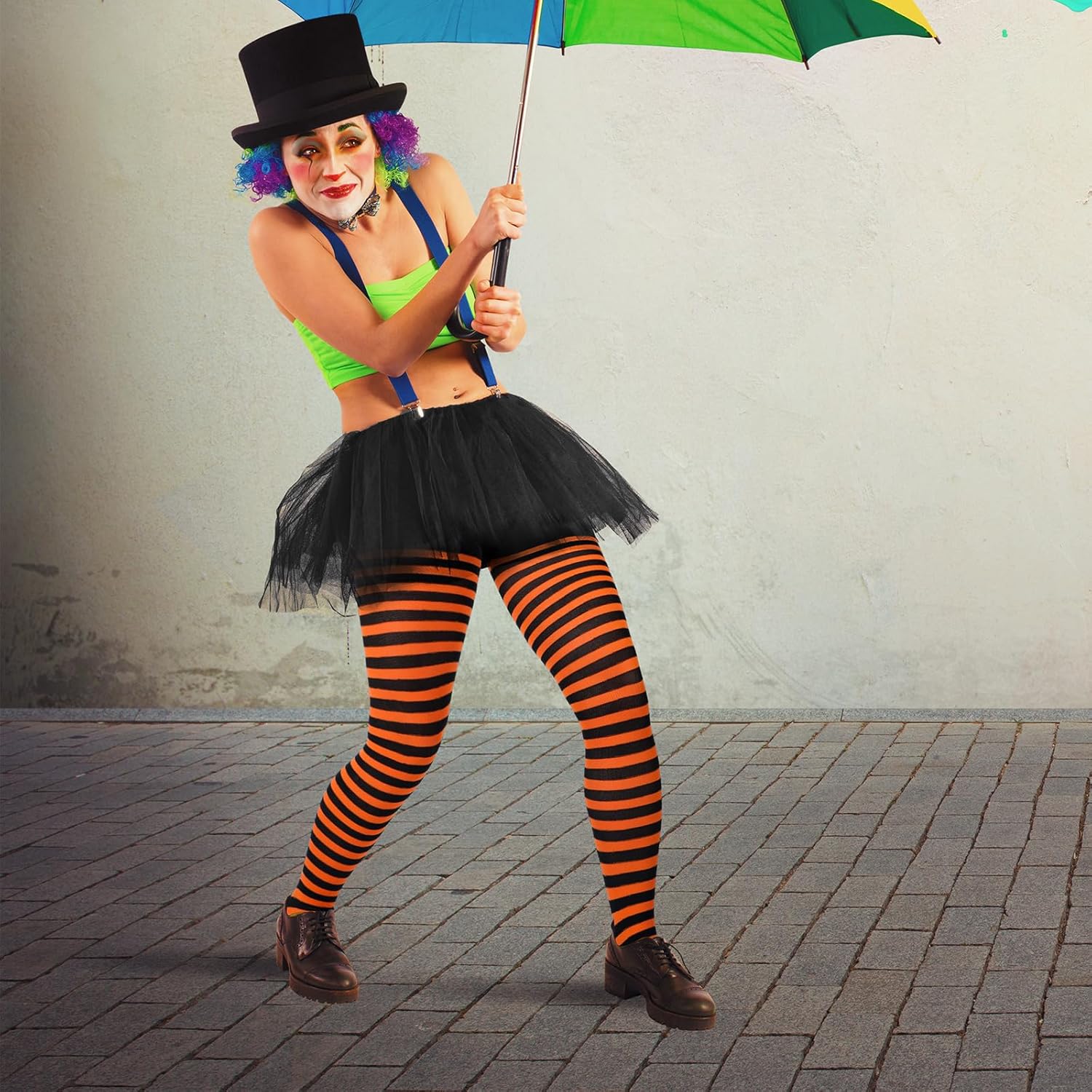 SATINIOR 2 Pairs Halloween Striped Tights for Women Orange Purple Black Striped Footed Stretchy Pantyhose Leggings for Halloween Witch Pumpkin Vampire Costume Dress up - Image 5