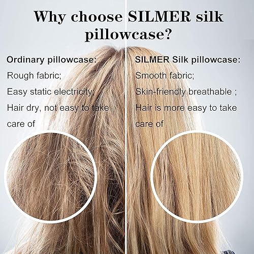 Vista 46 de Silmer Funda de almohada 100% seda de morera para cabello y piel, ambos lados 22 Momme 800 hilos funda de almohada con cremallera oculta, ultrasuave