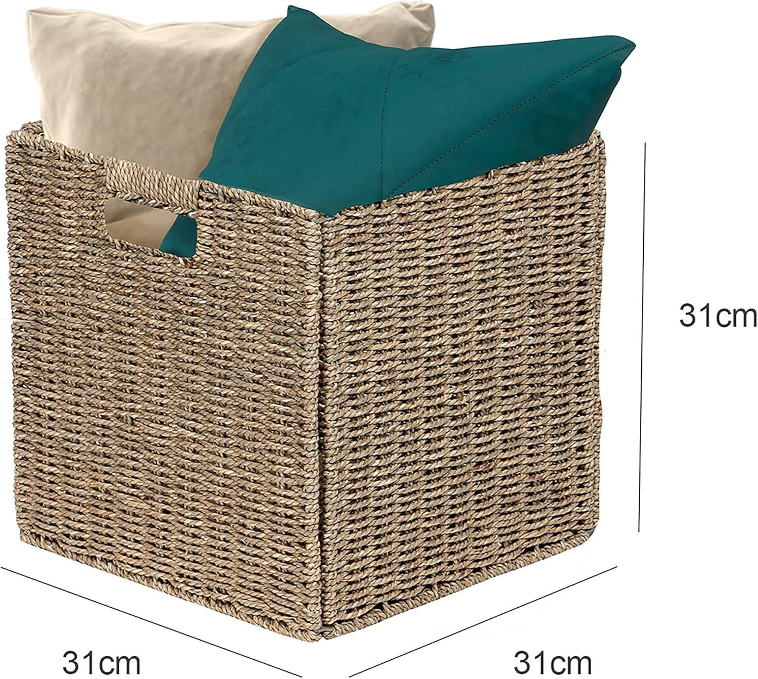 Box and beyond – Juego de 4 cestas de almacenamiento – Cajas de almacenamiento – Material natural – Cesta para ropa, juguetes o tiendas – 2 asas – 31 x 31 x 31 cm (junco de mar)