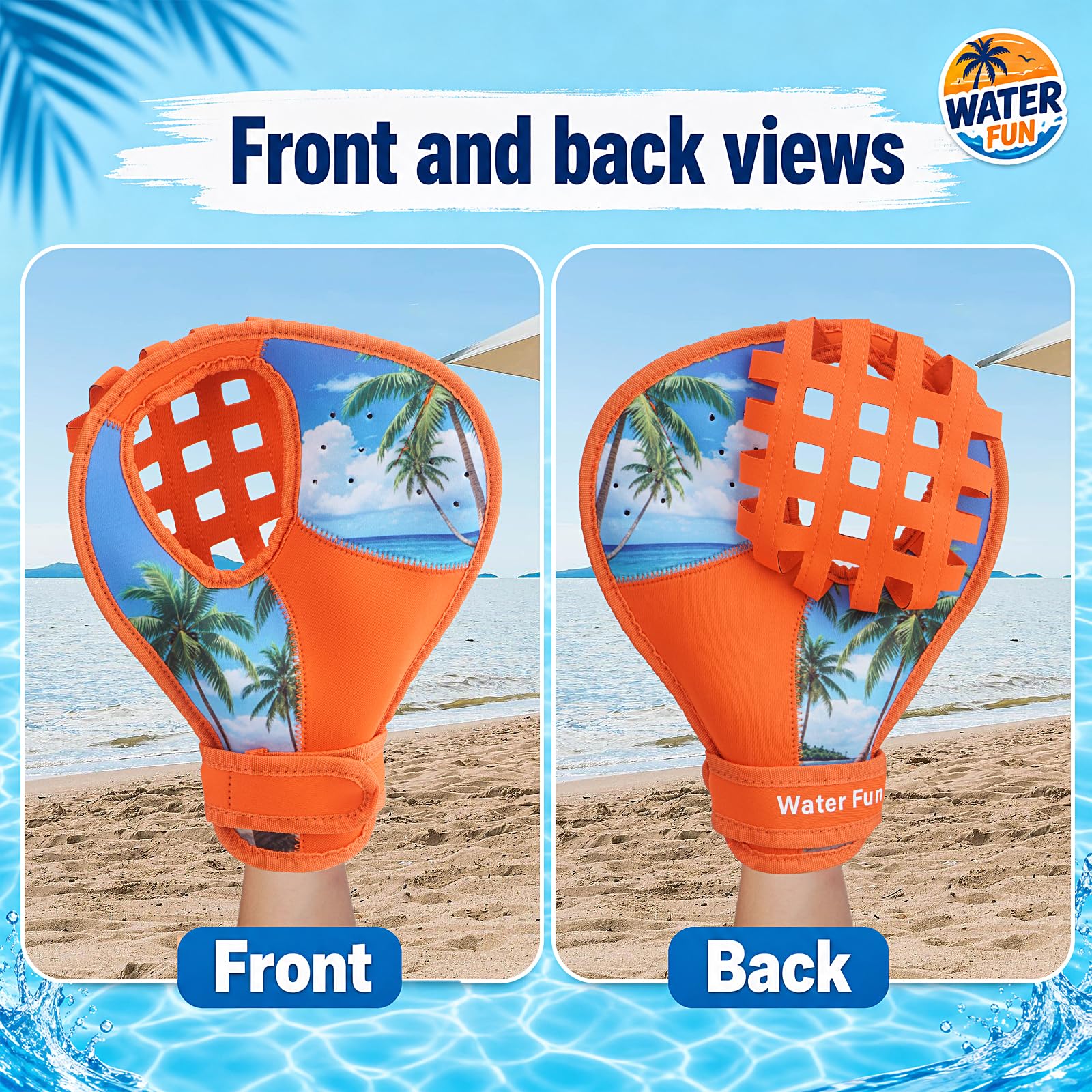 Set di guanti da baseball per acqua, gioco in piscina e in spiaggia con 1 palla rimbalzante e 2 guanti di cattura, cinturino da polso regolabile ambidestro, fori di scarico ad asciugatura