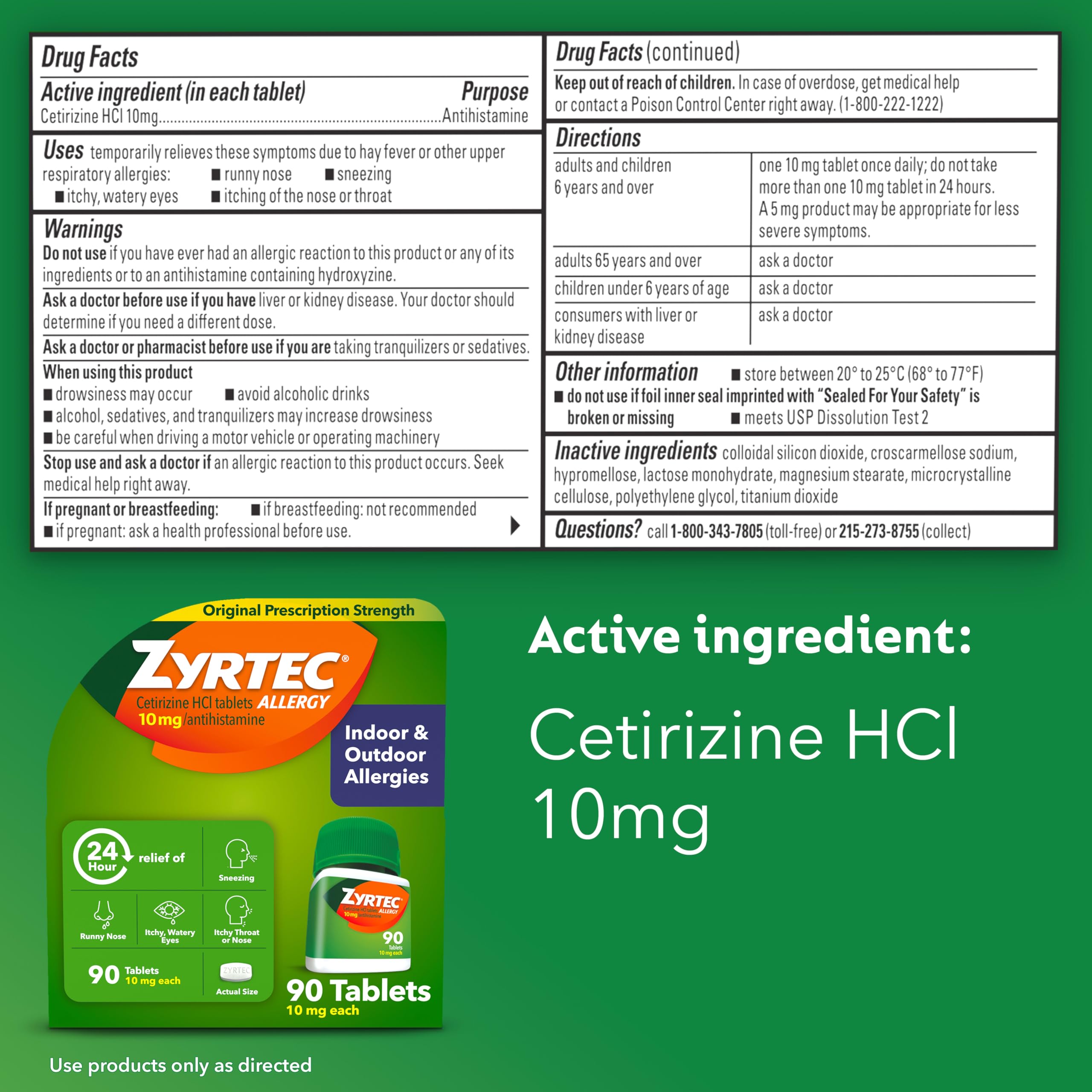 Zyrtec 24-Hour Allergy Relief Tablets, 90-Ct Size Plus 3x1-Ct Packs — Amazon image 8
