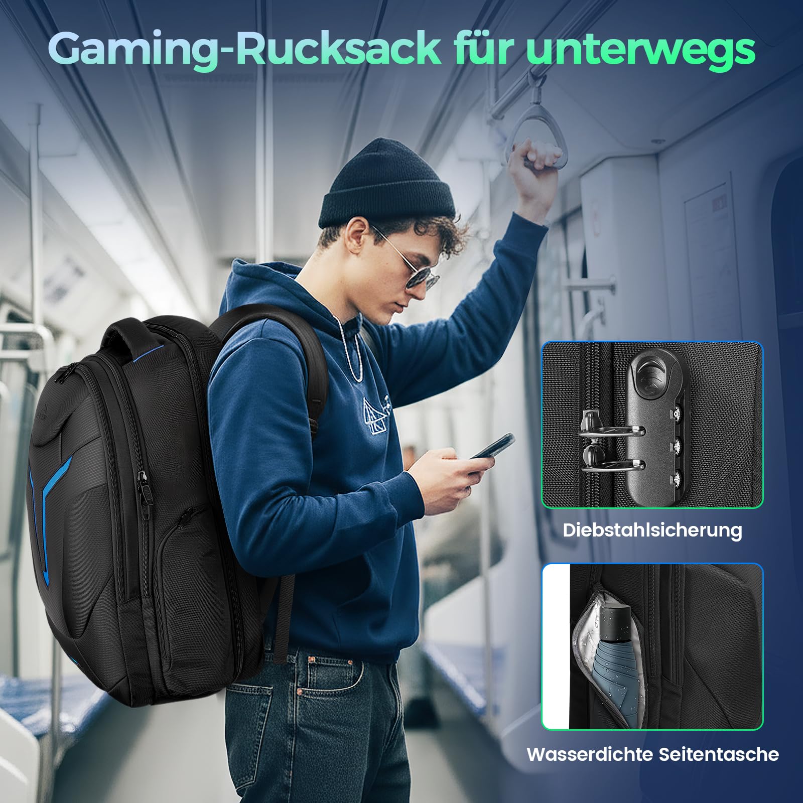 MATEIN Laptop Rucksack Herren 18 Zoll, Gaming Laptop Rucksack Regenhülle