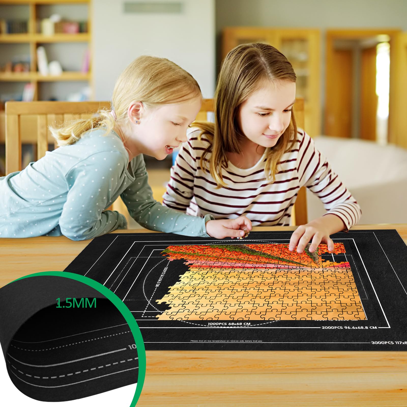 Tapis Puzzle En Feutre 1500 Pièces Avec Rouleau, Pompe Et 4 Trieurs – Rangement Pratique