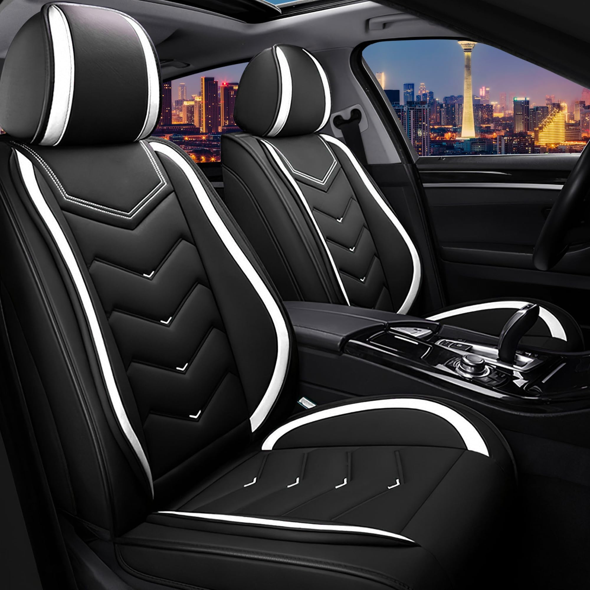 Car Seat Covers for GMC Sierra 1500 2000-2025, Stylish Sport Seat Covers, Premium Nappa Leather Car Seat Cover. Automobile Seat Covers Sets.(Standard 2 Seats/Black White)