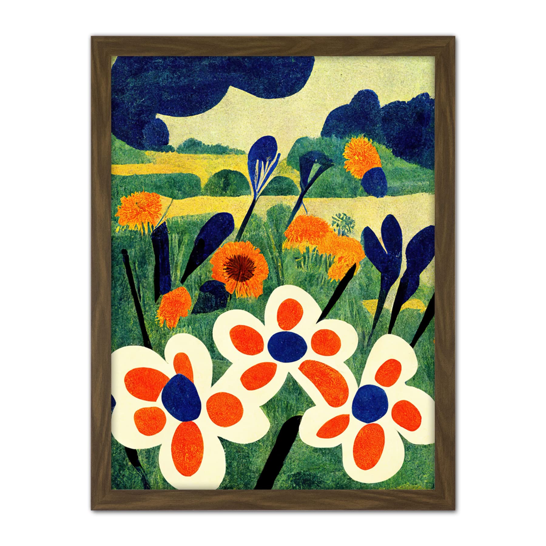 Doppelganger33 LTD Henri Matisse Style Meadow Flowers Iris Artwork Framed Wall Art Print 18X24 Inch