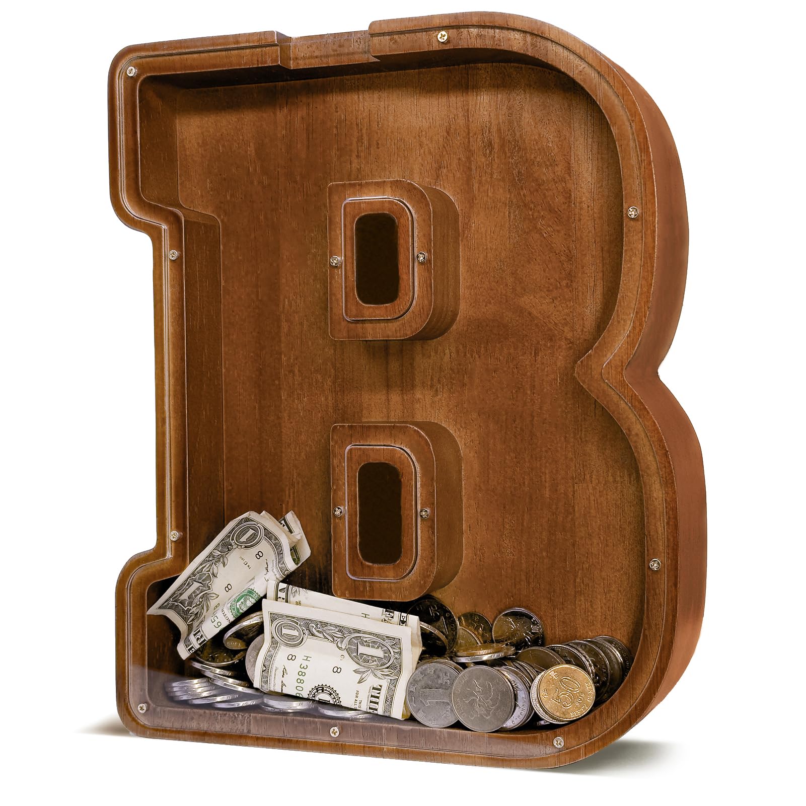 JOOMLAFLY Wooden Letter Piggy Bank for Kids Larger Letter Piggy Bank for Boys and Girls Personalized Piggy Bank Initial Coin Bank Wood Kids Money Bank for Birthday and Festival