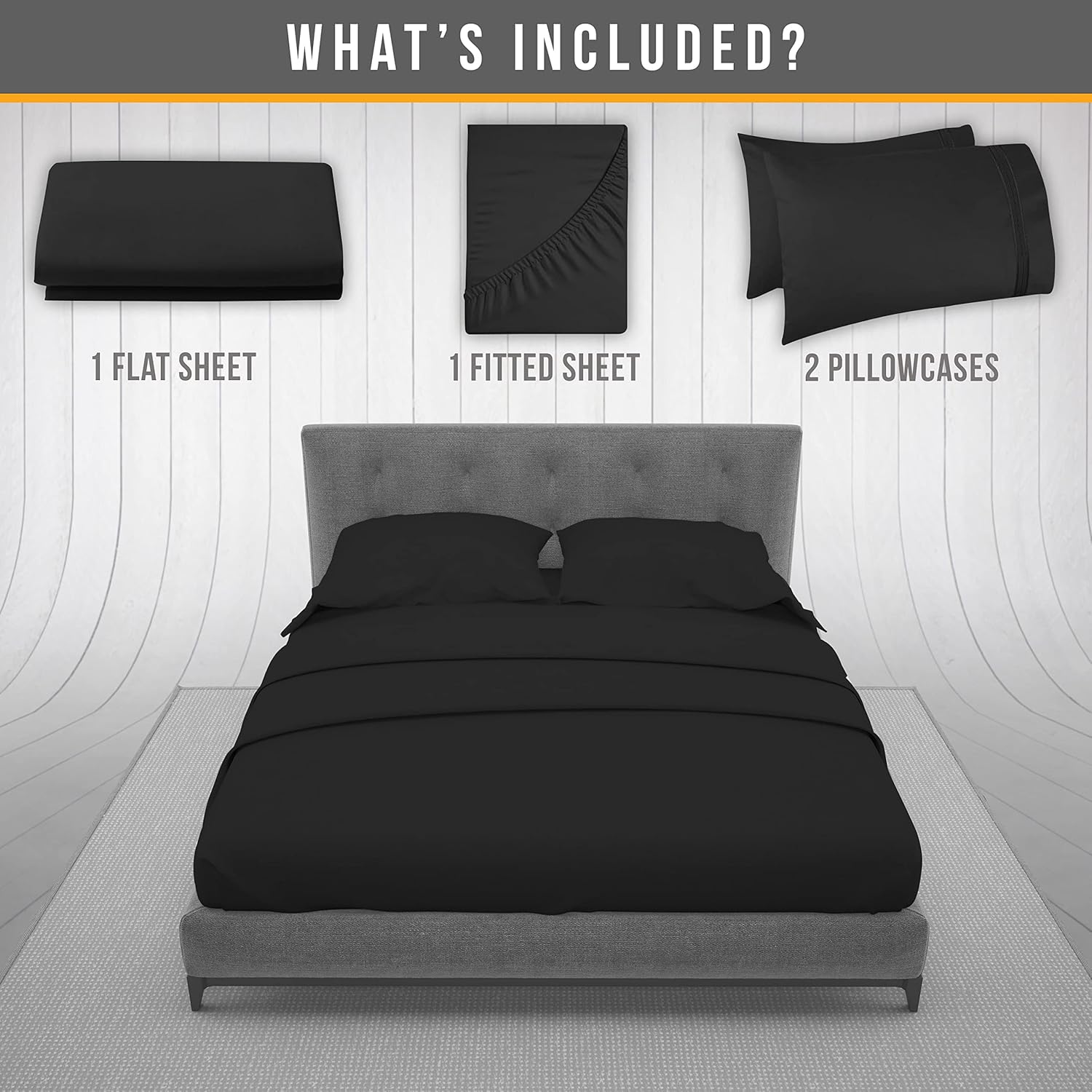 Full Size Bed Sheets Cooling - Luxury Hotel Sheet Set - Soft Sheets with Elastic Corner Straps - Deep Pocket Microfiber Bedsheets - Bedding Sheet & Pillowcases - 4 PC (Full Size, Black)