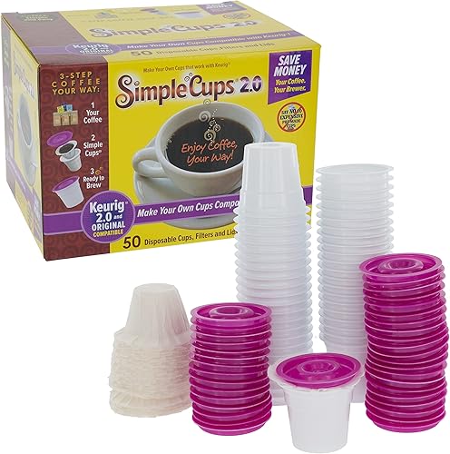 Tazas de café desechables reutilizables para cerveceros, 50 tazas, tapas y filtros, utiliza tu propio café y haz tus propias tazas, compatibles con
