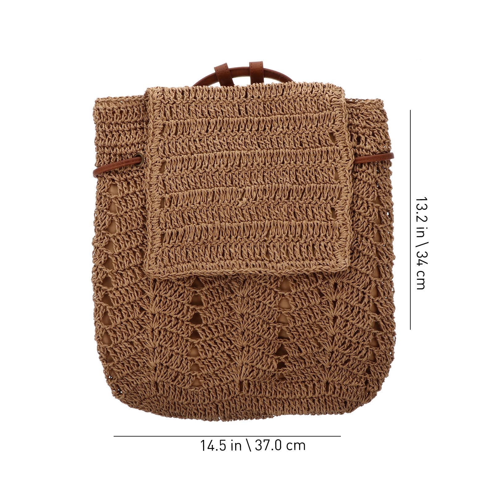 HOMSFOU Bolso de Paja Tejido Ligero de Hombro y Mochila Dos en Uno, Color Marrón Claro, Bolsa de Playa de Verano para Mujer, Mochila de Almacenamiento Resistente para Uso Diario