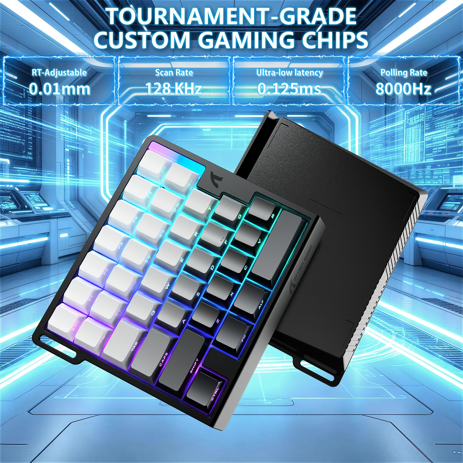 MAMBASNAKE ATTACK SHARK M36 HE Tastiera Gaming Monoposto 8000Hz Rapid Trigger, 36 Tasti Cablati Interruttore Magnetico, Precisione RT 0,01mm, SOCD & DKS, Retroilluminazione RGB, PC/Mac, Chiaro Di Luna