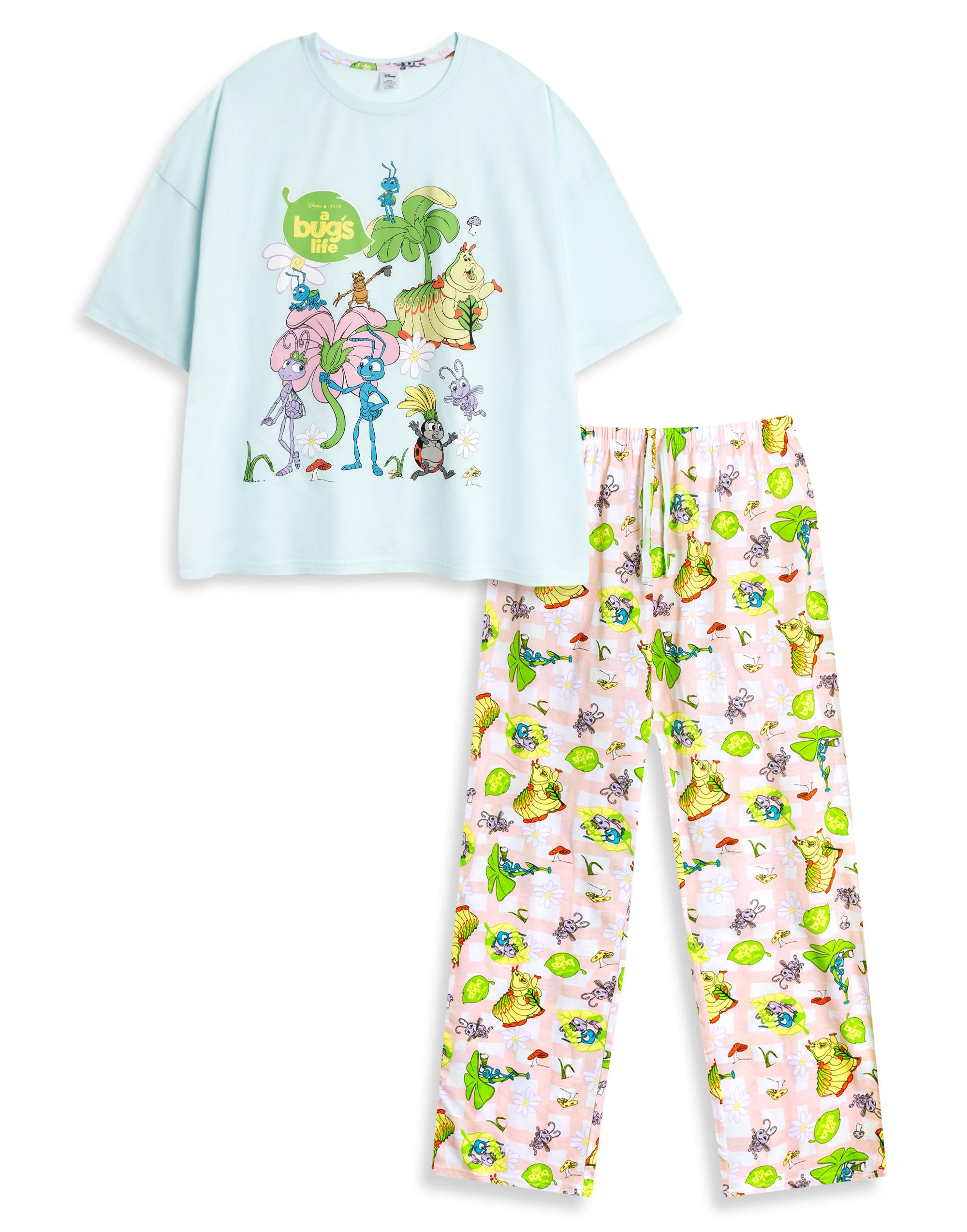 Disney A Bugs Life Womens Multi Short Sleeve Long Leg Pyjama Set | Crew Neck Sleepwear with Various Characters | Comfortable Nightwear for Relaxation Merch - XX-Large