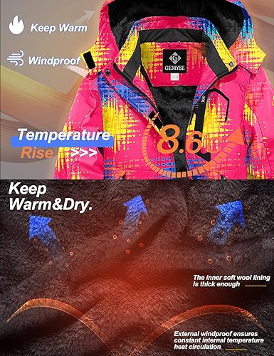 Miniatura 5 de GEMYSE Chaqueta de esquí impermeable para niña, chaqueta de invierno a prueba de viento con capucha