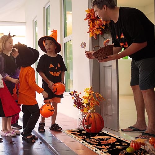 Miniatura 5 de Timgle 2 alfombras de Halloween con diseño de calabaza y esqueleto, diseño de bruja, para cocina y baño, decoración gótica para Halloween, hogar