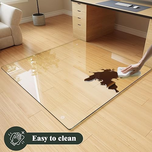 Vista 15 de Koonmi Tapete para silla de vidrio templado para suelos de madera dura y alfombras, 30 x 48 pulgadas, color gris, protector de piso de oficina