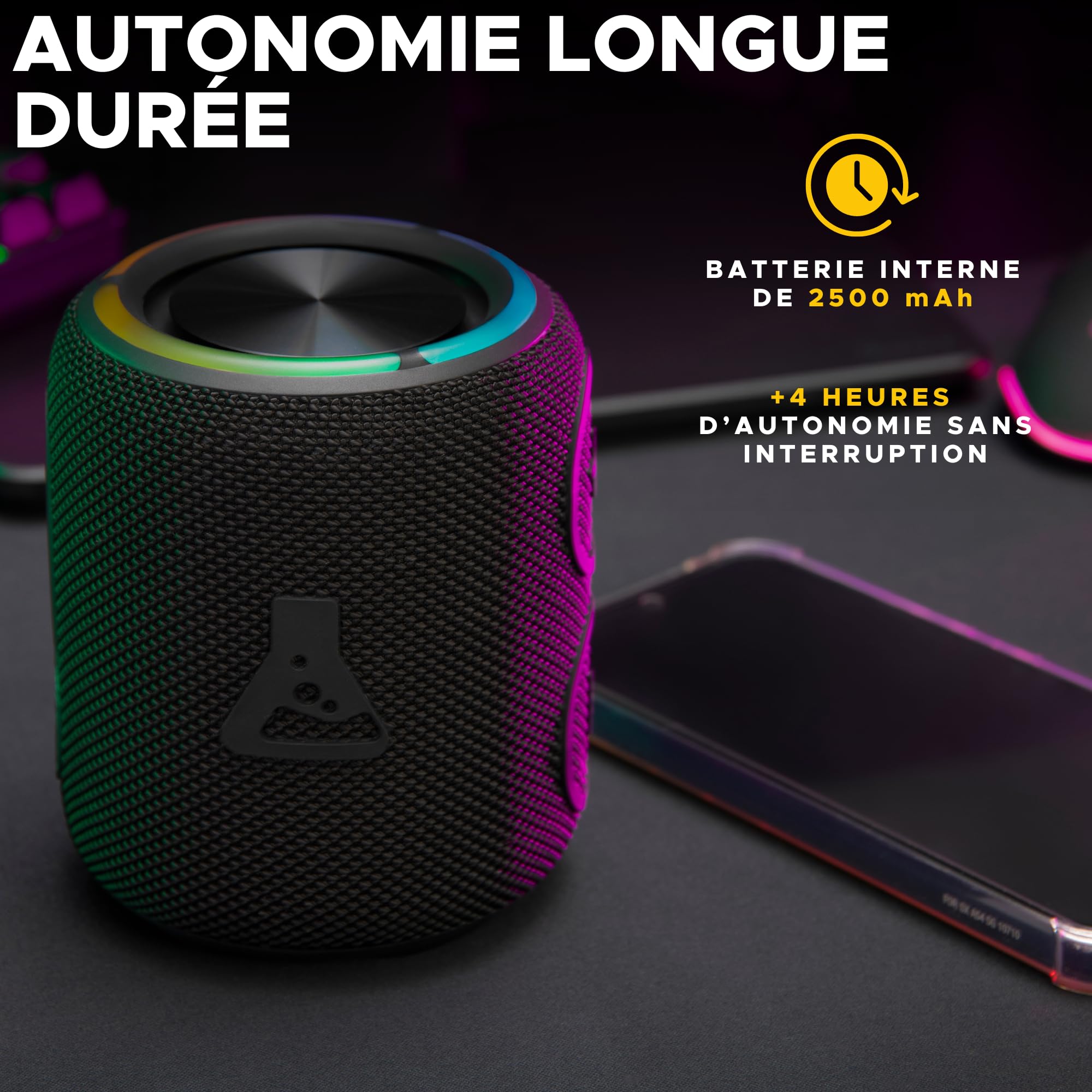 The G-Lab Klub Neon - Przenośny głośnik Bluetooth RGB 16W IPX7 | Bluetooth 5.0 & USB-C, 2x głośniki 8W, RGB, wodoodporne IPX7, przenośny, długi czas pracy