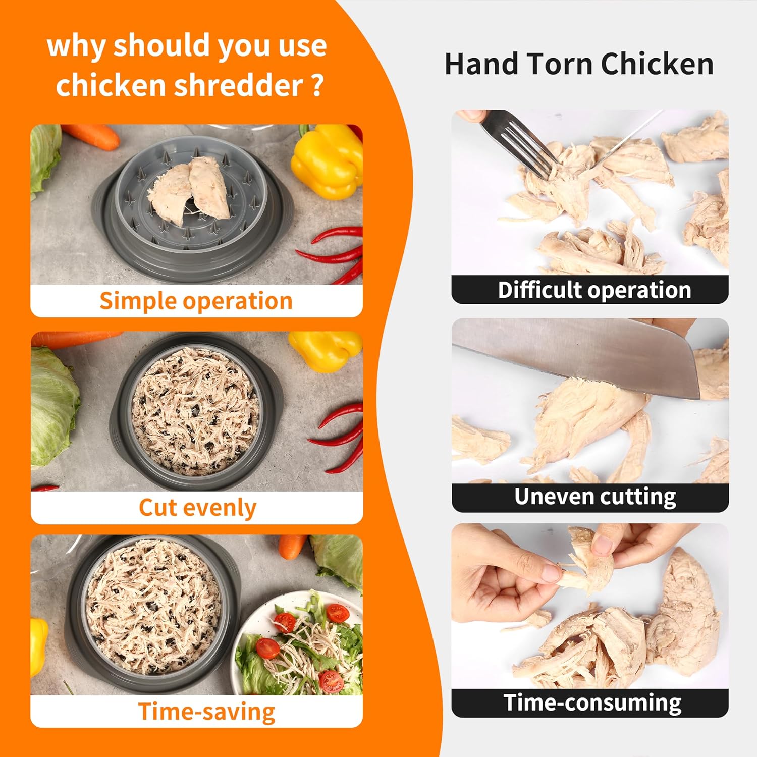Chicken Shredder Tool Twist Large bundle with 48 Sharp Needle blade Meat Tenderizer, Kitchen Scissors, Brush (4 Items) - Heavy Duty Stainless Steel, Ergonomic, Anti-Slip, Dishwasher Safe & BPA Free