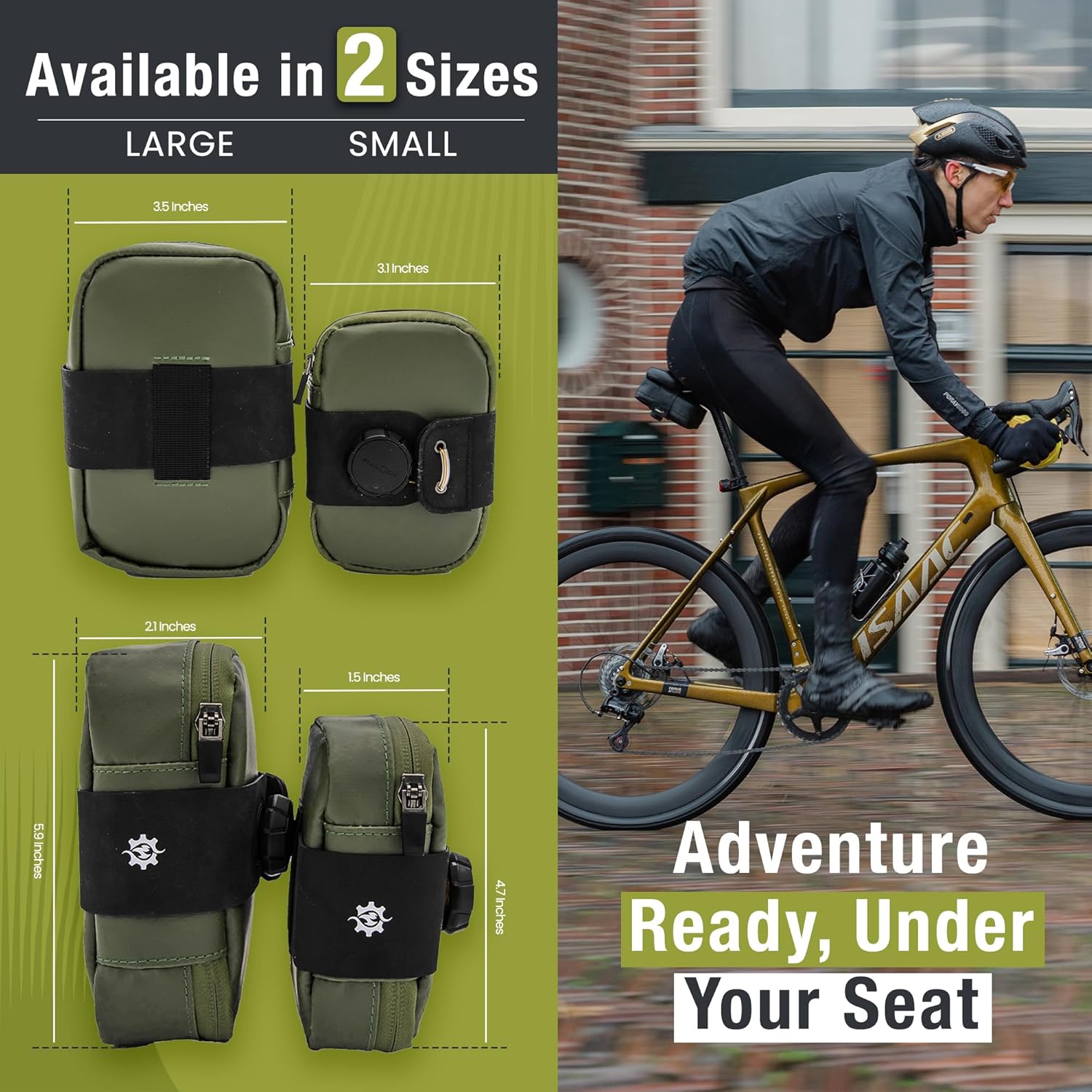 Lumiere & Co. Falcon Magnetic Saddle Bag – 0.37L | 5"x 3"x 1.5" | Sleek Minimalist Design, Fast Magnetic Buckle Attachment | Cycling Bike Bag (Green, Ultra Small)