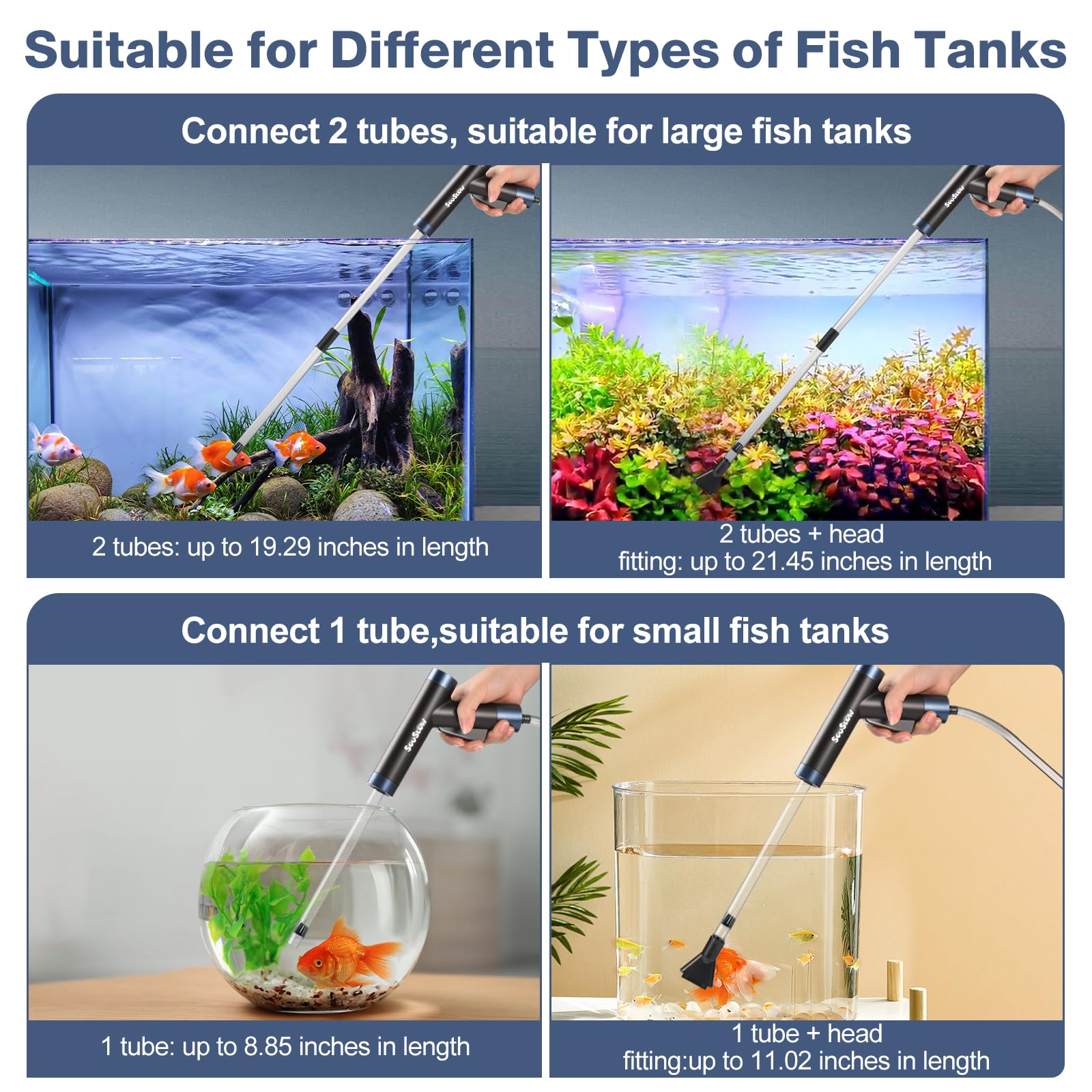 Cambio d'Acqua per Acquario, Detergente per Ghiaia per acquari Kit, vestito per il cambio dell'acqua dell'acquario e la pulizia della sabbia dell'acquario, rimuovere lo sporco.