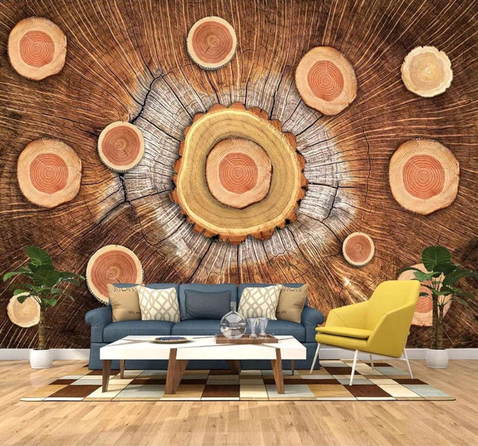 XLMING Wooden Rings Wood Grain Art Creativity Dining Room 3D Wallpaper Luxury Home Dining Decor Paste Sofa Living Room The Wall for Bedroom Mural-300cm×210cm