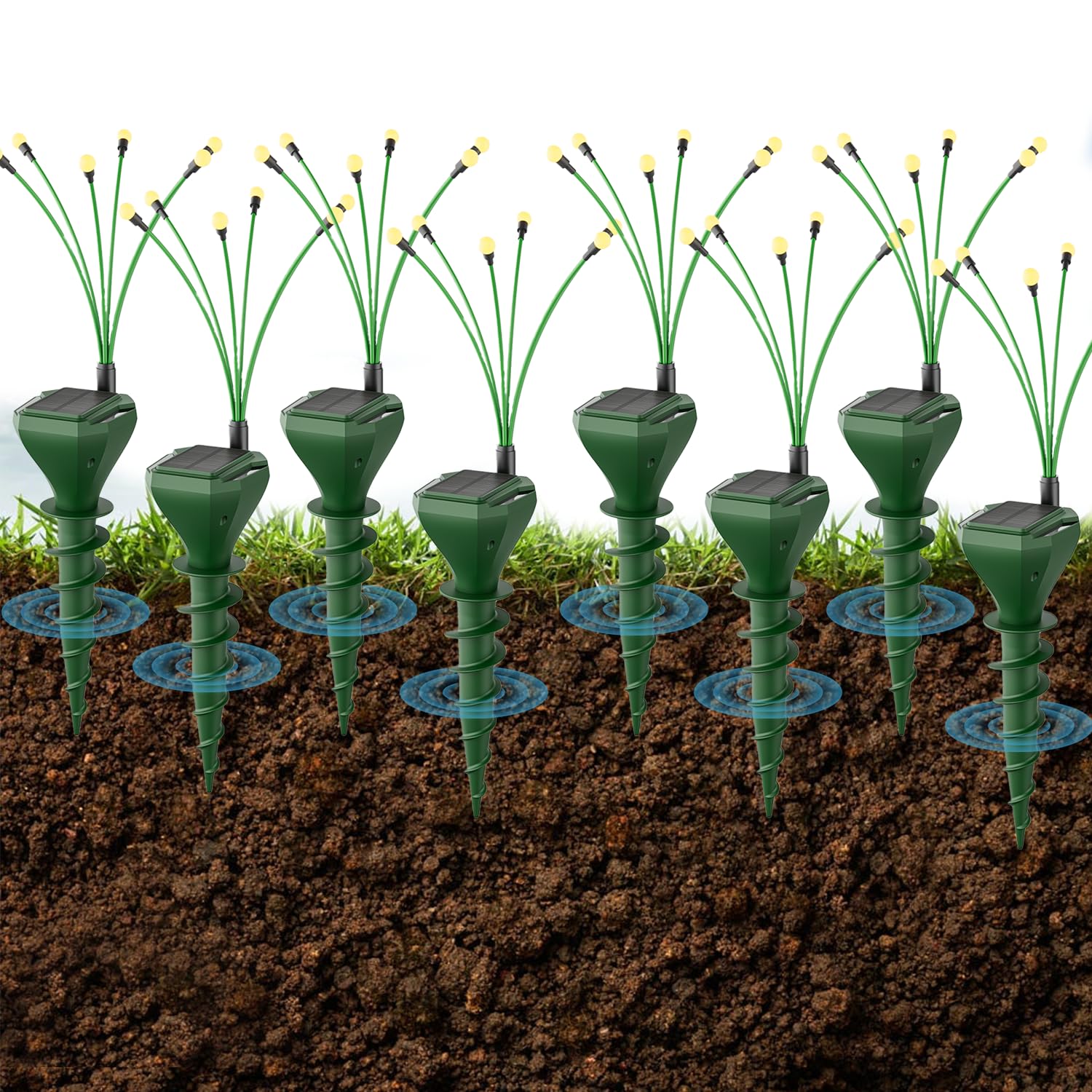 8 Pack Solar Maulwurfschreck Stakes - Outdoor Ultraschall Gopher Abschreckung mit Glühwürmchen LED-Lichtern, IP65 Wasserdicht Schädlingsbekämpfung für Maulwürfe, Wühlmäuse, Murmeltiere, Schlangen