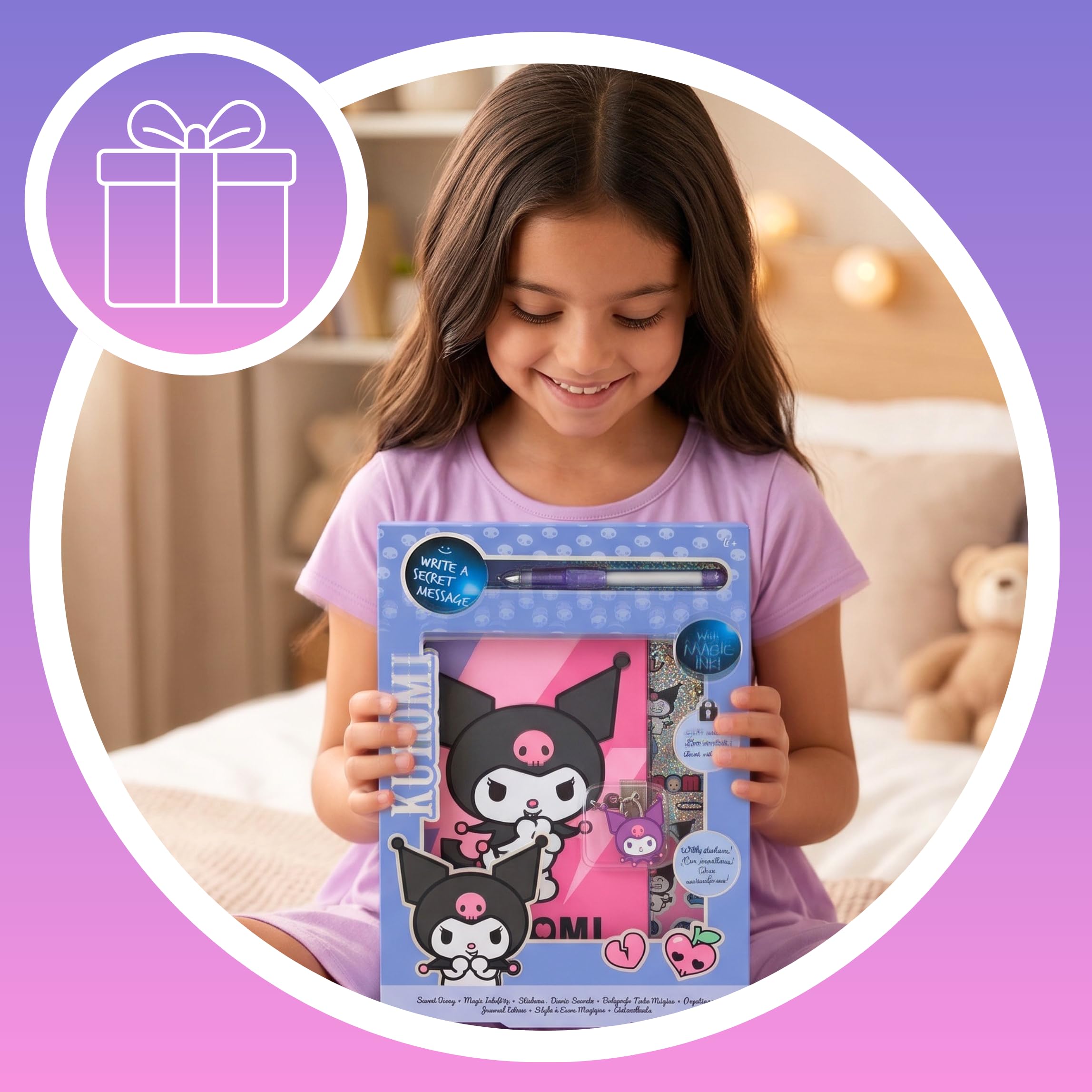 Hello Kitty Kuromi Juego de Papelería para Niñas, Incluye Cuaderno Pegatinas Boligrafo Candado y Llaves, Regalo para Niñas