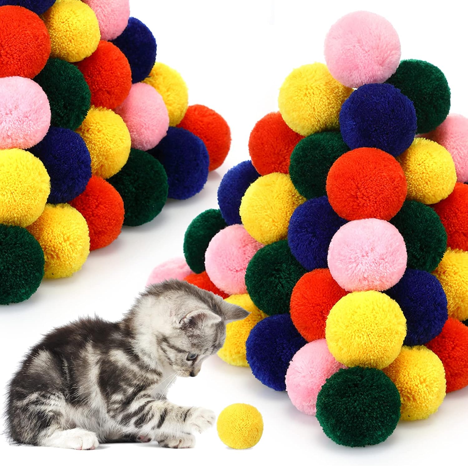 Lenwen 120 Pcs Cat Toy Balls 1.42'' Catnip Furry Toys Soft