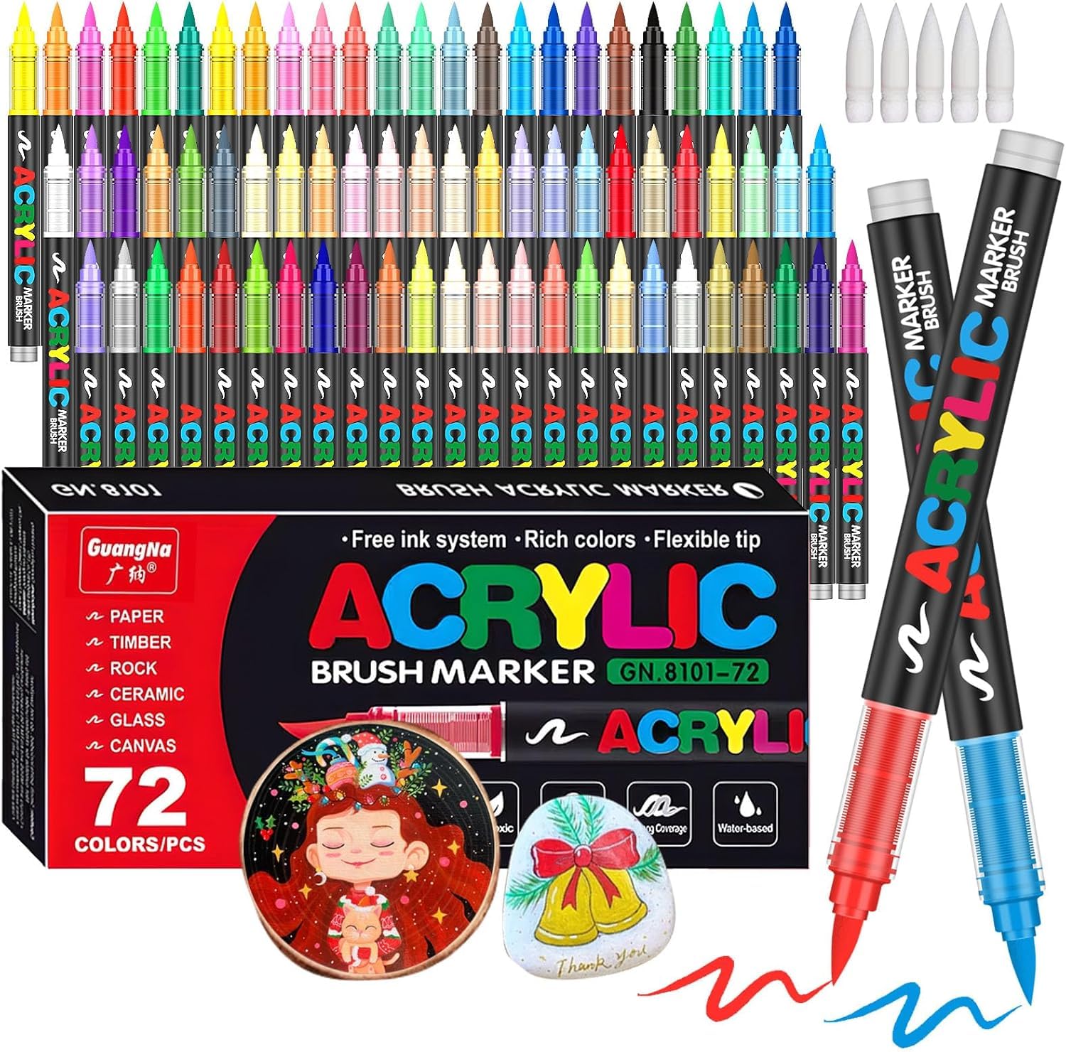 72 Colors Soft Brush Tip Acrylic Markers Set, Paint Pens for Rock, Wood, Fabric, Canvas, Glass, DIY Crafts, Waterproof Paint Markers, Vibrant Acrylic Pens for Artists and Art Projects