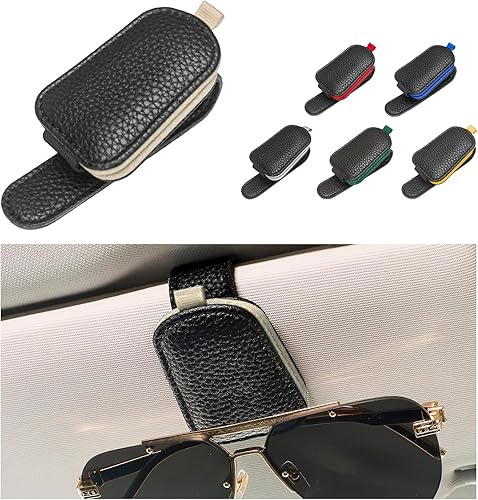 Soporte magnético de cuero para lentes de sol para automóvil, soporte universal para lentes y clip para tarjeta de boletos, accesorios para visera