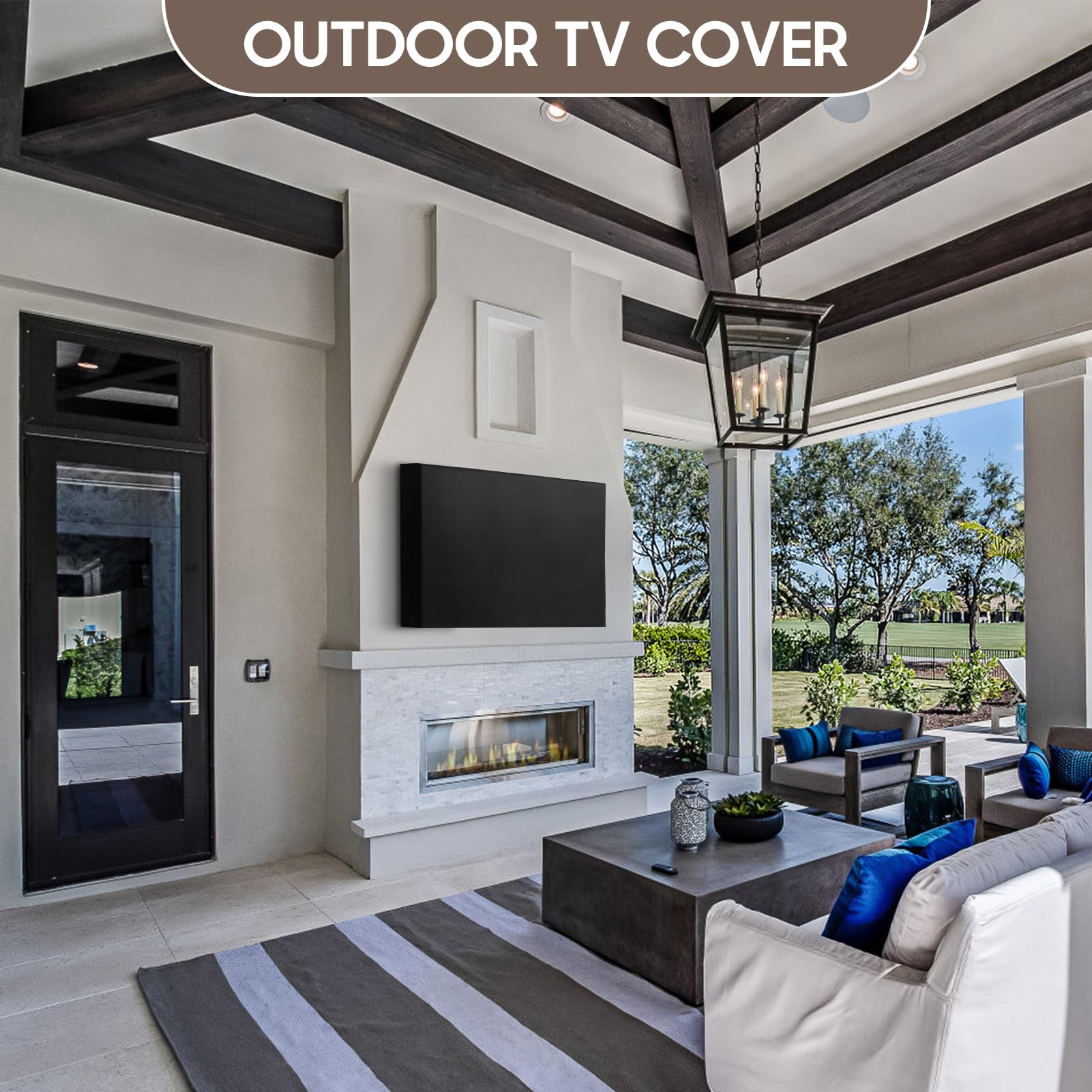 Gugxiom Cubierta para TV al aire libre 600D Oxford tela Patio TV cubierta impermeable resistente a la intemperie TV Protector de pantalla para exterior negro