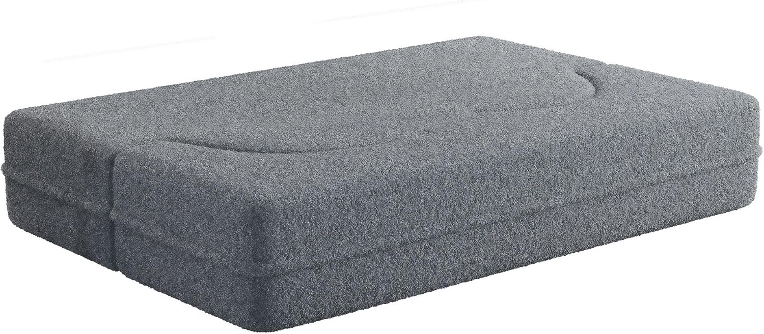 Modern Floor Sofa with 2 Pillows,Convertible Teddy Fabric Foam-Filled Sleeper Sofa Bed,15" Full Size Folding Mattress for Living Room, Guest Bed, Playroom (Grey)