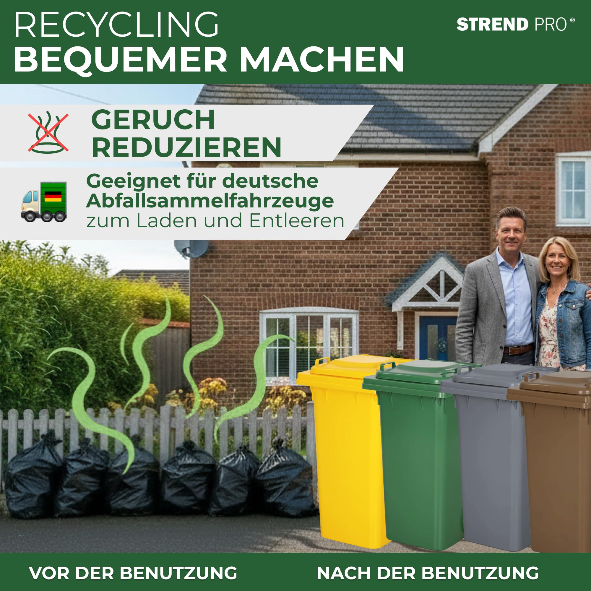STREND PRO Mülltonne 120L Grau mit Deckel & Rädern