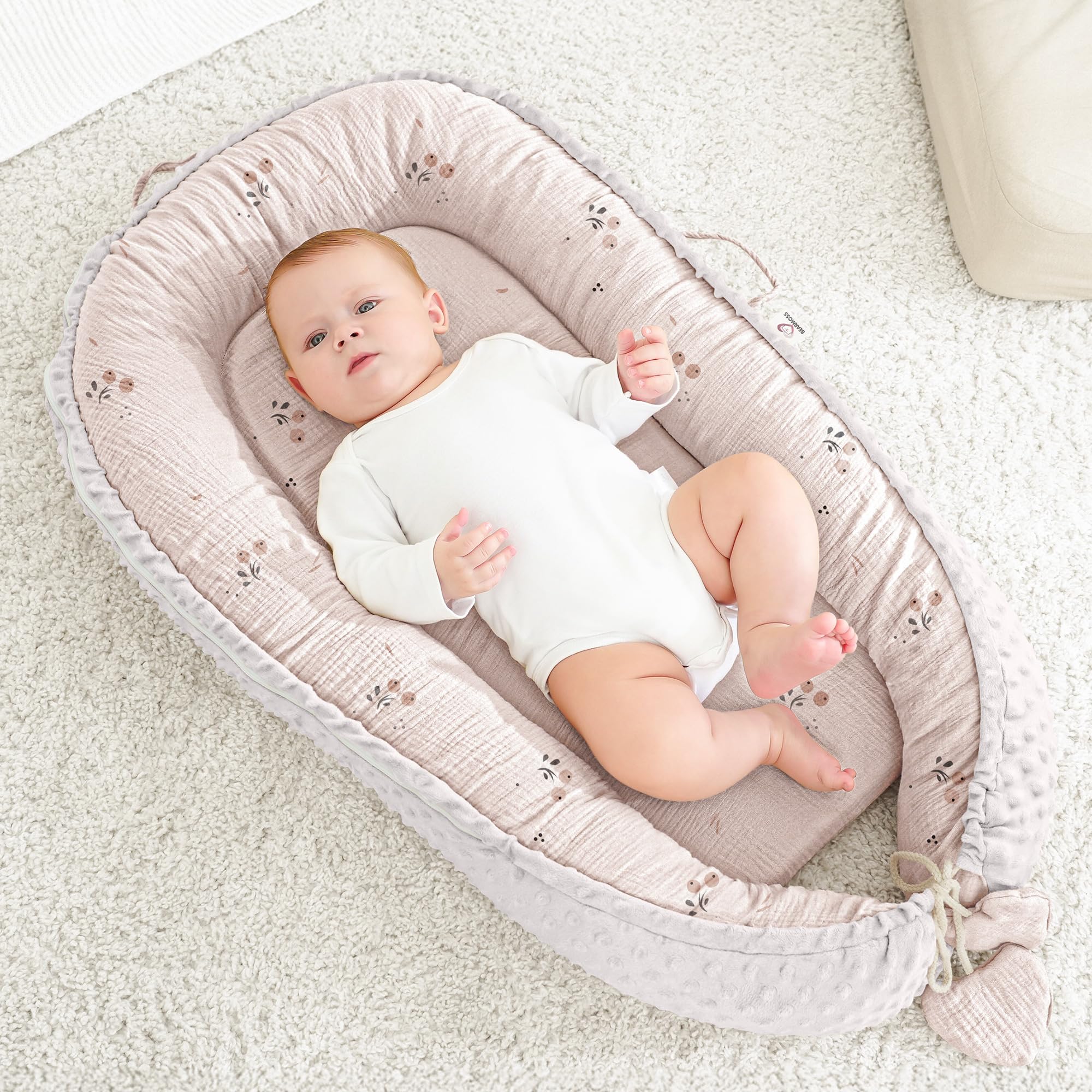 Bearmoss Baby Nido bebé recién Nacido 90x50 cm - Reductor Cuna Cuco de colecho Minky Winter cálido Capullo Ideal para moisés(Rosa)