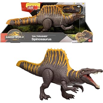 Mattel Jurassic World: The Rebirth Dinosaur Toy, Tail Thrasher Spinosaurus Action Figure with 2 Attack Movements, Movie and M