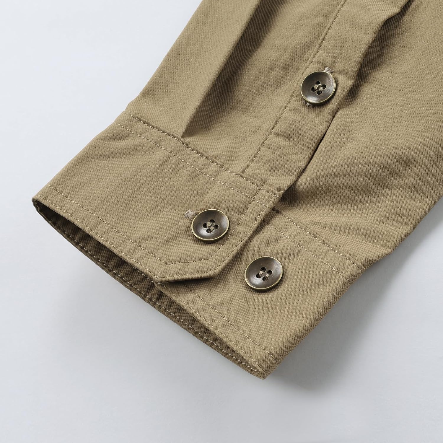 Men's Tactical Military Shirt, Long Sleeve Button Down, Khaki, Dual Chest Pockets - Image 7