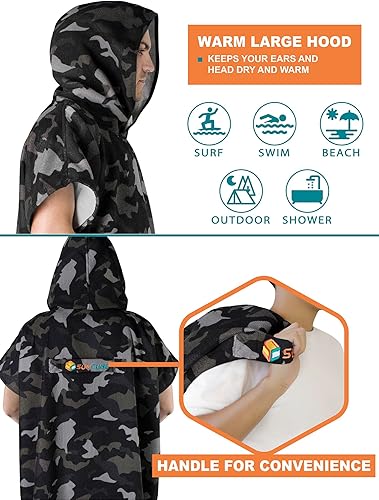 Miniatura 11 de SUN CUBE Poncho de surf cambiador con capucha Toalla de microfibra absorbente de secado rápido con bolsillo para surfear, hombres y mujeres Azul