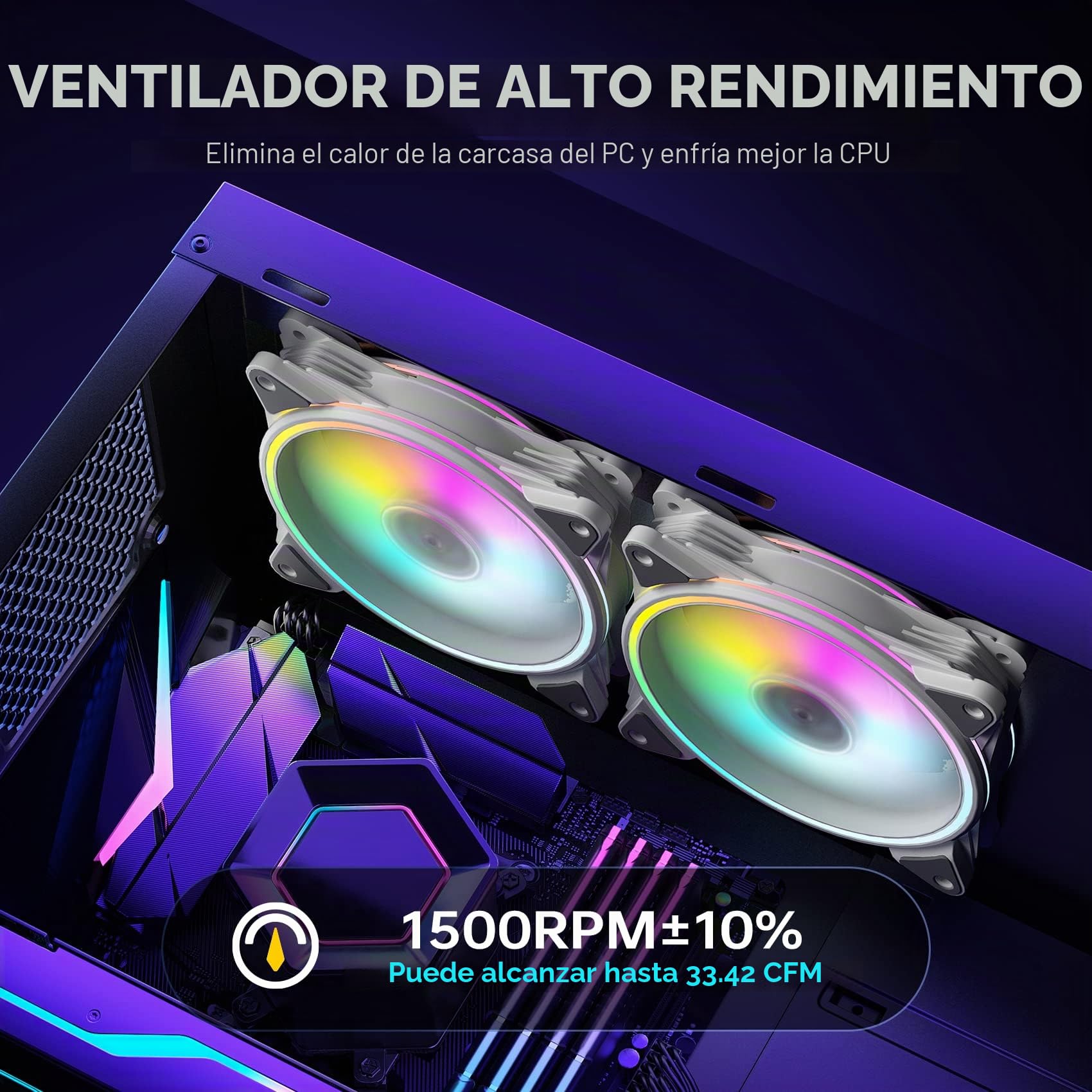 AsiaHorse PC 120MM RGB Ventilador,Ventilador de caja ARGB con control de concentrador,Ventilador de caja de CPU con 24 LED direccionables,Ventilador para computadora,1500 RPM, Blanco,6PACK