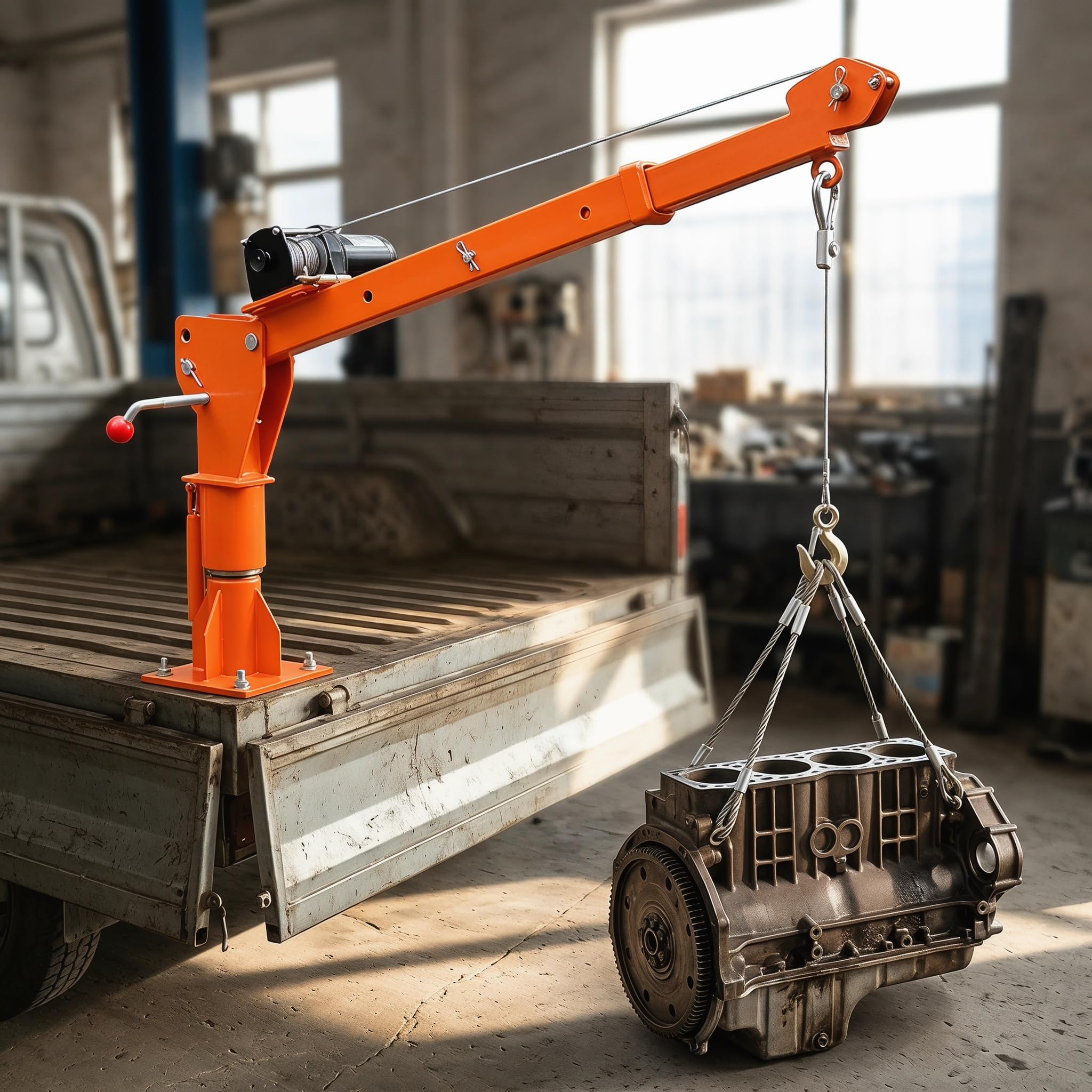 LKW-ladekran Mit 1100 Pfund Tragkraft, 12-v-elektrowinde, 360° Drehbarem Sockel Und Robustem Hebearm Für Die Ladefläche Zum Einfachen Be- Und Entladen