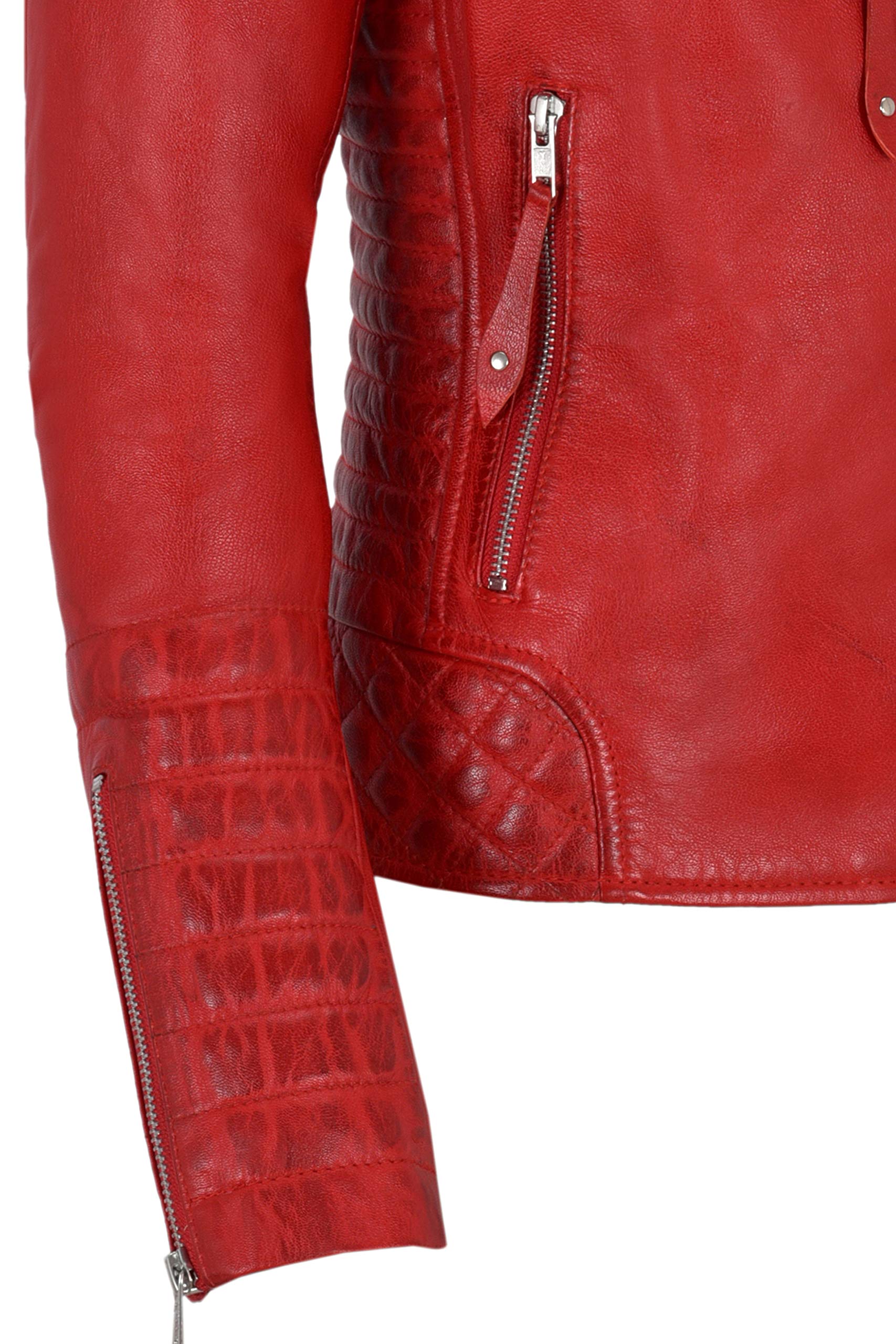 Chaqueta de cuero para mujer, clásica, estilo motero, piel de cordero real, 2260 Rojo rosso 36 ES/Busto 74 cm