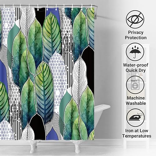 Miniatura 2 de Juego de cortina de ducha de hojas de bosque para baño, juego de cortina de árbol para baño con 12 ganchos decorativos para baño, 72 x 72 pulgadas