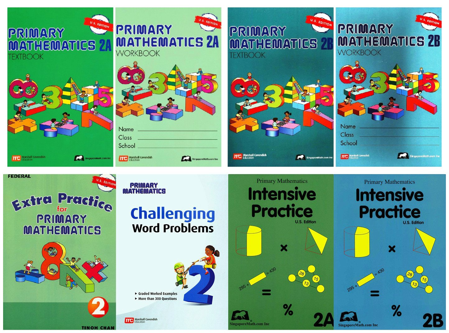 Singapore Math Primary Mathematics Complete Grade 2 Set (8 Books): 2 Textbooks, 2 Workbooks, 2 Intensive Practice, Extra Practice and Challenging Word Paperback – January 1, 2016