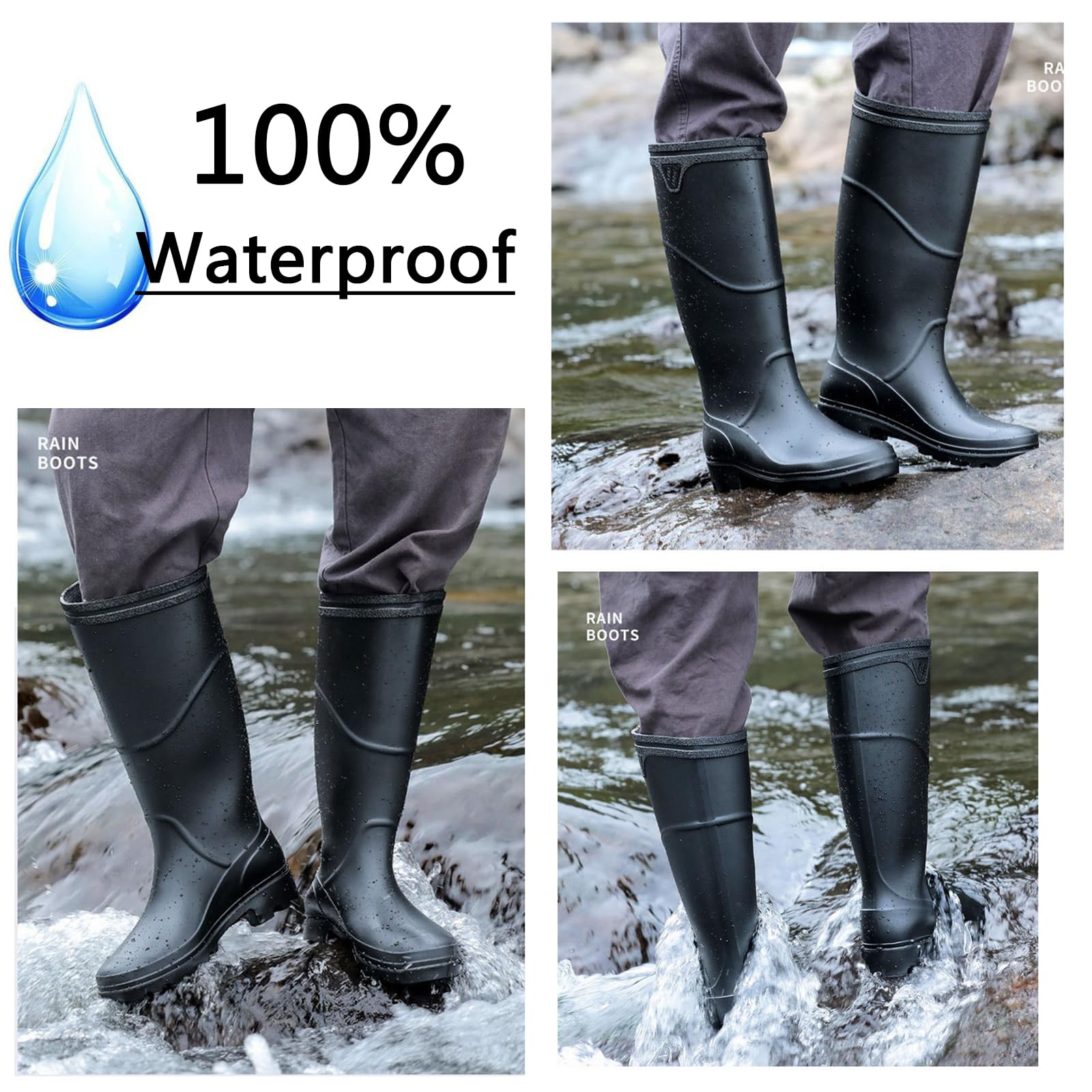 Donbest Bottes en Caoutchouc pour Homme Imperméables Bottes Bottines De Pluie Antidérapant Jardin Boots Wellington Rain Boots