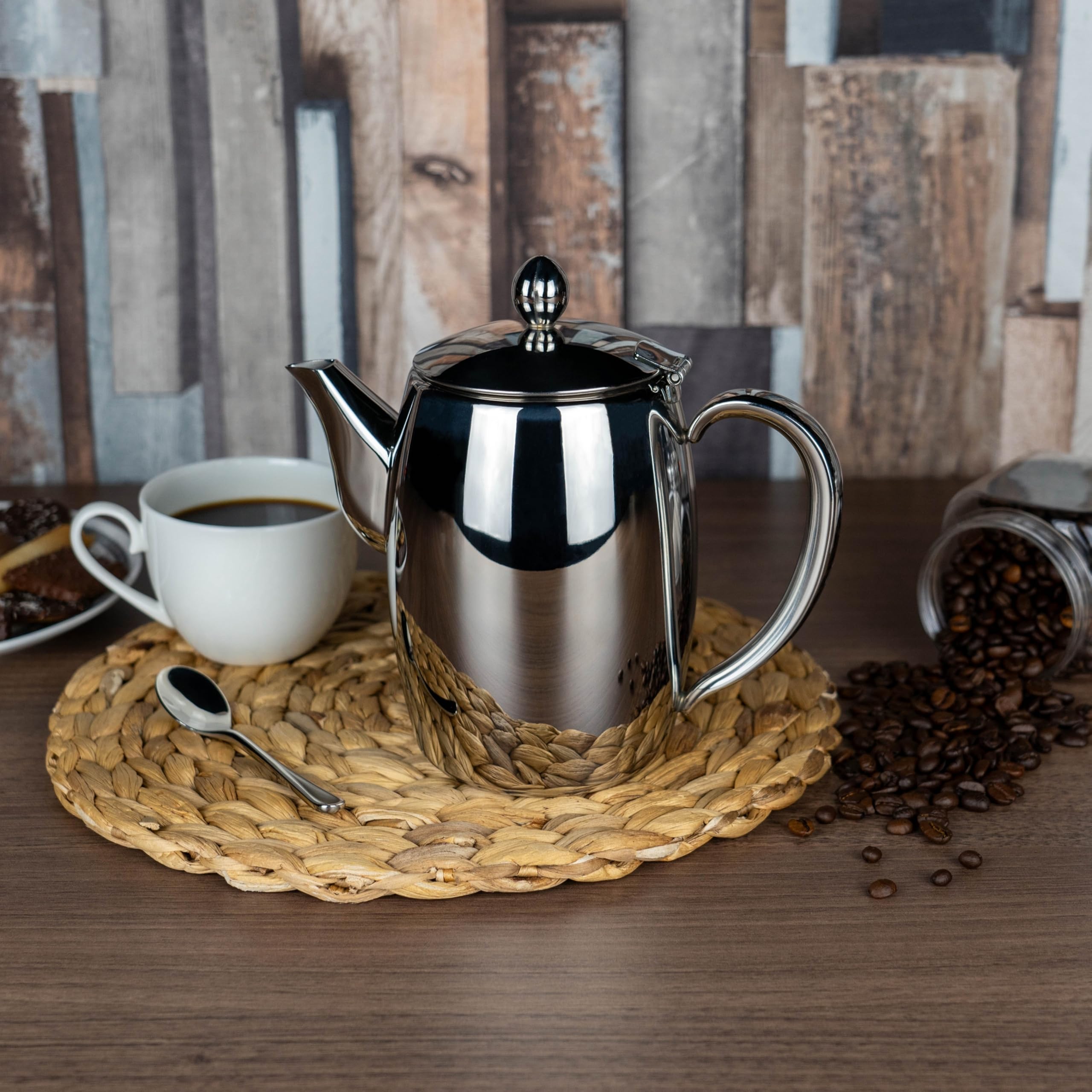 Bellux - Caraffa da caffè in acciaio inox 18/10, finitura lucida a specchio, manico resistente al calore, beccuccio perfetto e coperchio incernierato