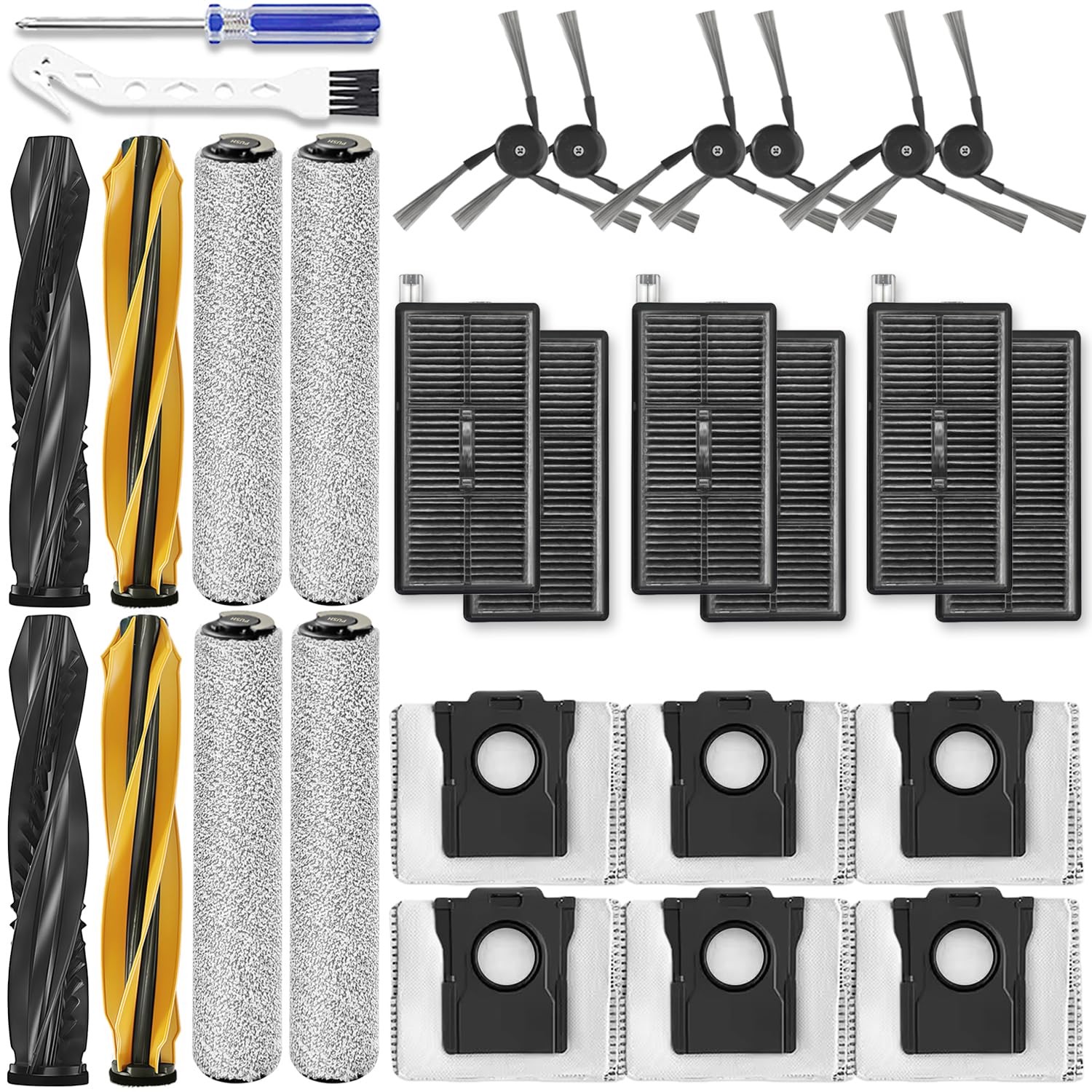 Aqua10 Ultra Ersatzzubehör-Set Kompatibel mit Dreame Aqua10 Ultra Roller Roboter-Staubsauger-Teile 2 Hauptbürsten 4 Rollen-Mop-Tuch 6 HEPA-Filter 6 Seitenbürsten 6 Staubbeutel
