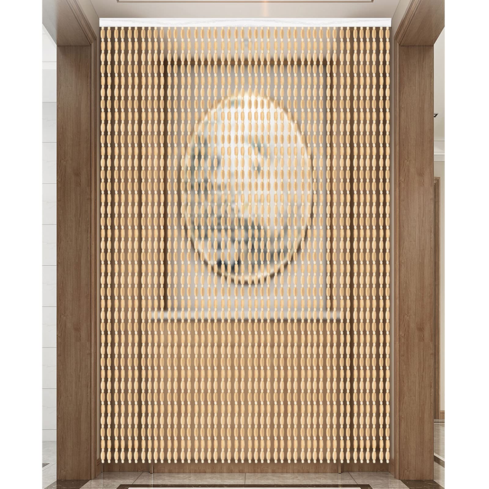 Rideaux en perles de bois naturel de séparation de porte sur mesure 80x210 cm